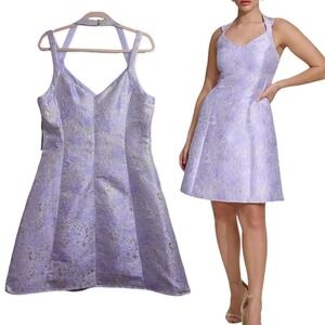 KENSIE Halter Neck Dress A-Line Purple Sz 12 Large Jacquard Metallic Sleeveless